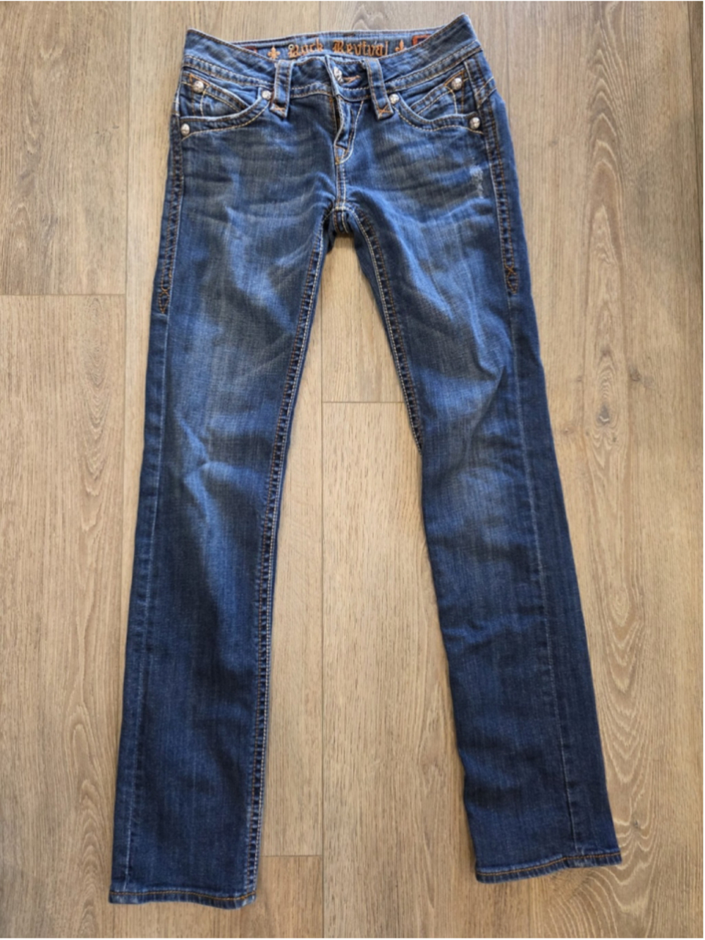 Rock Revival Patti Straight Jeans Sz 26 Medium Wash Low Rise Flap Pocket Y2K